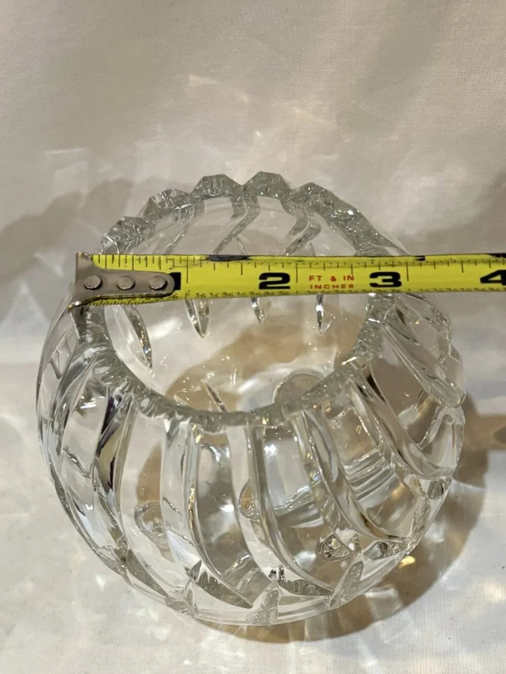 VTG 3-Footed Crystal Rose Bowl Sawtooth Edge